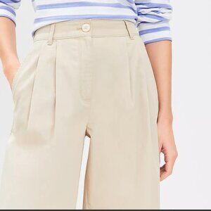 Petite poplin wide leg khaki pants